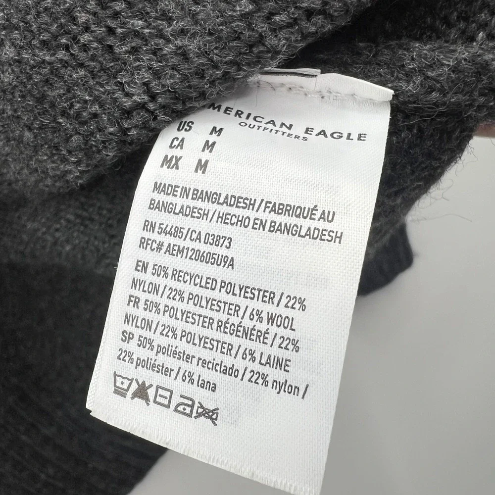 American Eagle Outfitters Men Wool‎ Hoodie Sweater Fair Isle Gray Size M Pockets